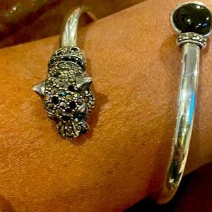 Panther marcasite black onyx Bracelet 925 Italy